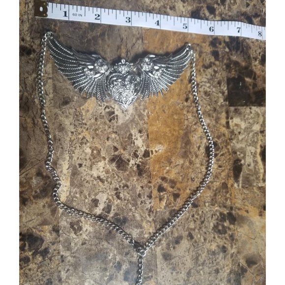 Winged Heart Necklace Crystals Silver Tone - Picture 3 of 4